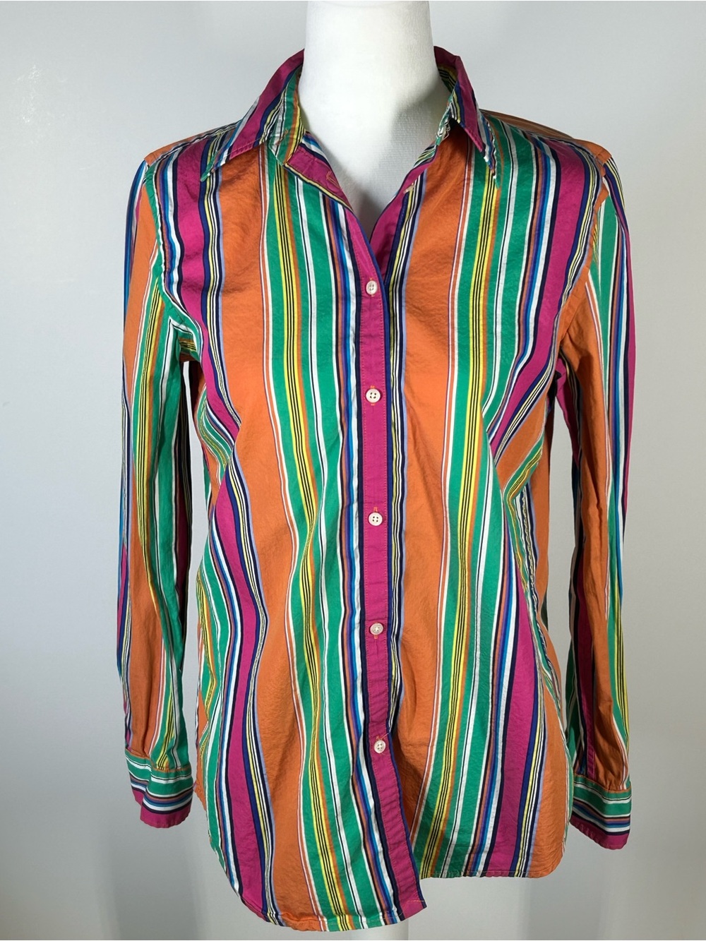 Lauren Ralph Lauren Multicolor Striped Button Down Shirt Size 4 100% Cotton